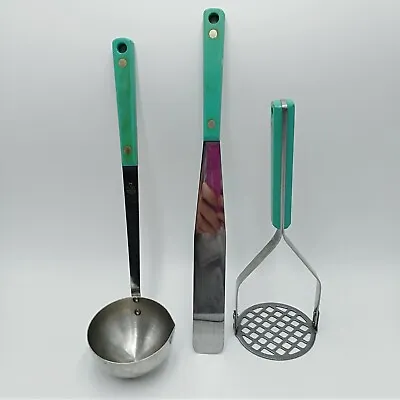 Flint Green Turquoise Kitchen Utensils Stainless Vanadium USA 1950s Vintage  • $125.99