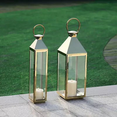 £12.99 • Buy Lantern Hurricane Chrome Metal Candle Holder Floor Lanterns Large Stainles Steel