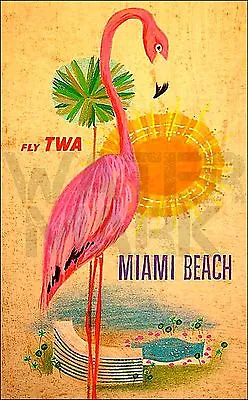 Miami Florida 1950 TWA Flamingo Vintage Poster Airline Travel Retro Style Print • $26.89