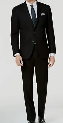 $395 Kenneth Cole Men's Black Flex 2-Piece Slim Fit Suit Jacket Dress Pants 40S • $126.38