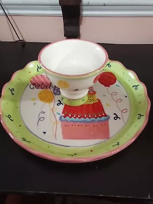 Reversible 2 In 1 Happy Birthday Cake Stand/Chip & Dip Server • $15