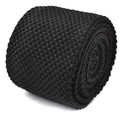 Frederick Thomas Knitted Silk Mens Tie - Black - Pointed End Plain 8cm Classic • $19.72