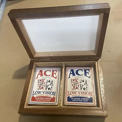 Vintage Decatur Industries Walnut Wooden Playing Cards Box Two/Four Decks #AA • $30