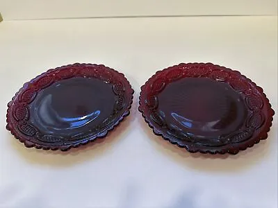 2 Vintage Avon Ruby Red 1876 Cape Cod Glass Collection Pie Cake Dessert Plates • $14.95