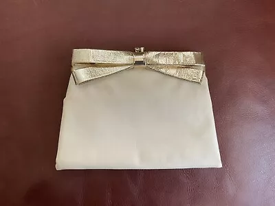 Vegan Leather Ivory Evening Clutch Bag Vintage 1960-70s Gold Bow Cocktail Party • $12.99