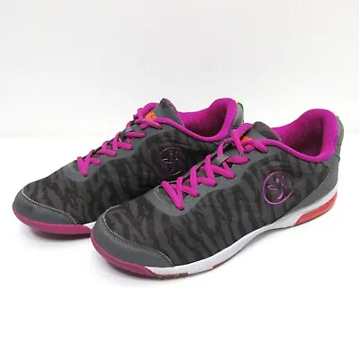 Zumba Trainers Womens 8 US 38 EU Dance Shoe Sneaker Impact Pulse Tiger Gray Pink • £28.61