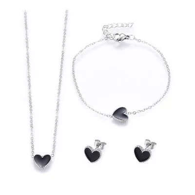 Stainless Steel Set Pendant Necklace Earrings Bracelets Enamel Heart 17  P721 • $10.99