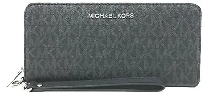 Michael Kors Large Zip Around Continental Long Wallet Wristlet Clutch Black MK • $76.95