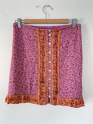 $34 • Buy EUC Arnhem Floral Boho Mini Skirt Buttons Ruffle Purple Gold Flower Bohemian 10