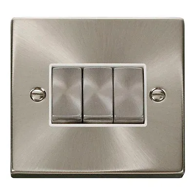 £12 • Buy Click Deco  3 Gang 2 Way Plate Light Switch In Satin Chrome White Insert