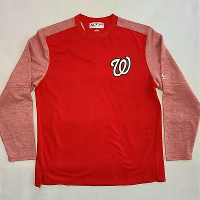 Washington Nationals Sweater Long Sleeve Majestic Therma Base Sweatshirt Red • $42.49