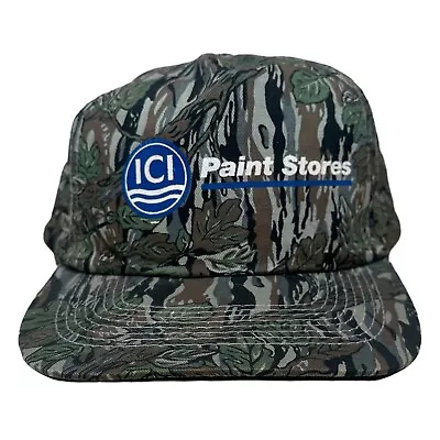 Vintage 90s ICI Paint Stores Snapback Hat Work Cap Woodland Camo Camouflage OSFA • $14.95