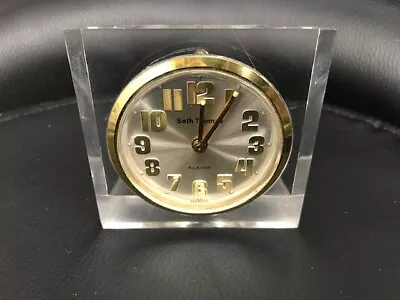 Vintage Seth Thomas Table Clock Clear Acrylic Plastic Gold Face Alarm DS30 • $7.99