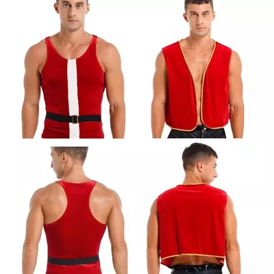 Men Christmas Vest Xmas Sleeveless Velvet Tank Top Mr Santa Claus Party Costume  • $13.62