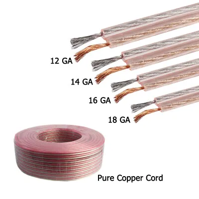 $16.99 • Buy Pure Copper Home Speaker Wire Clear Car Audio Cable 12 14 16 18 20 Gauge AWG Lot