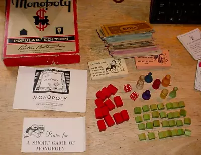 1951 Vintage MONOPOLY Game Wood Pieces Hotels & Houses Tokens Red Box NO Board • $7.99