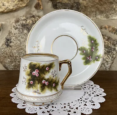 Vintage Demitasse Cup & Saucer - Botanical Gold Trim  Manufactured In Germany  • $12