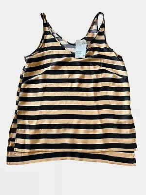 H&M V Front And Back Satiny Silky Tank Shell Size 6 Caramel And Black Stripe NWT • $15