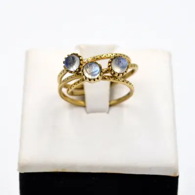 Gold Plated Sterling Silver Polished Moonstone Stackable Band Ring • $19.99