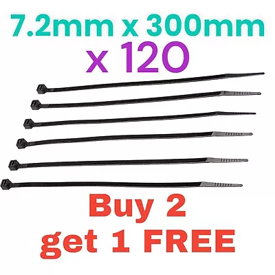 £5.49 • Buy Cable Ties Zip Tie 100 Pack Nylon Strong Wraps Long Heavy Duty Black 300mm 7.6mm