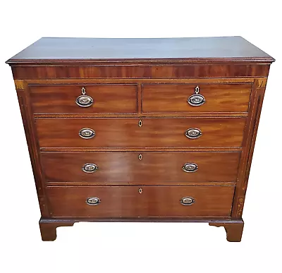 ANTIQUE Early 19th C ENGLISH Mahogany & Satinwood CHEST Drawers DRESSER COMMODE • $1572.50