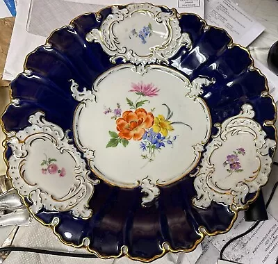 Antique Meissen Porcelain Floral Cobalt Blue  Gold 11 1/2  Cabinet Plate • $28