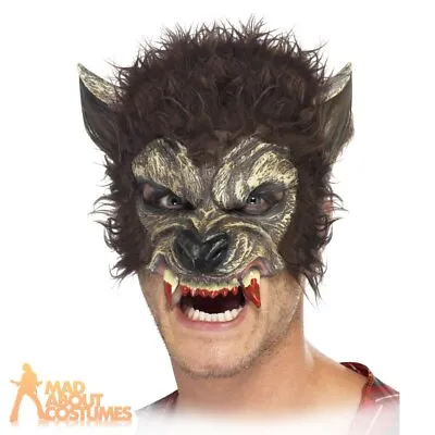 £10.49 • Buy Adult Wolf Half Face Mask Brown Werewolf Halloween Fancy Dress Costume Accessory