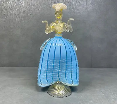 Italian MCM Murano Art Glass Lady Statue Figurine Latticino Spiral Gold Flake • $119.95