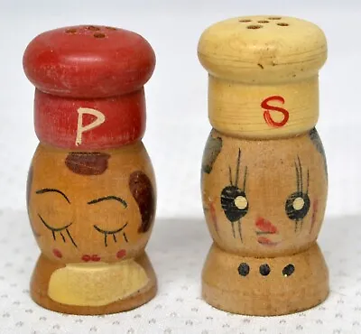 Vintage Chef Salt And Pepper Shakers 50s-60s Wooden Mini 2 Inch • $14.95