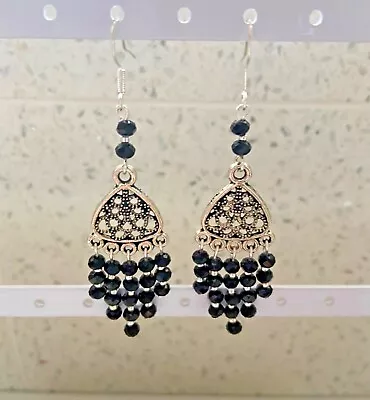 Earrings Beaded Chandelier Red Or Black Handmade Red 925 SS Earhooks • £6.99