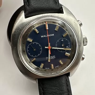 Waltham Vintage Chronograph Watch Valjoux 7733 40mm Case Blue • $650