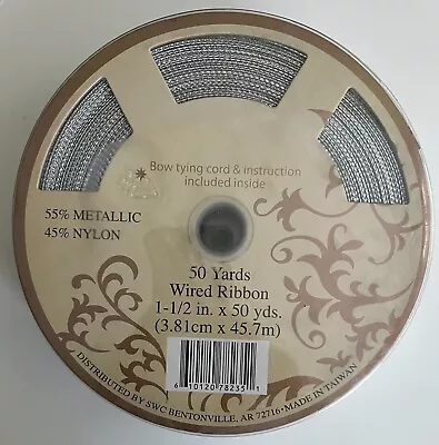 50 Yards Of Metalic Silver Ribbon 1 1/2  Wide Bow Tying Cord Included • $15.99
