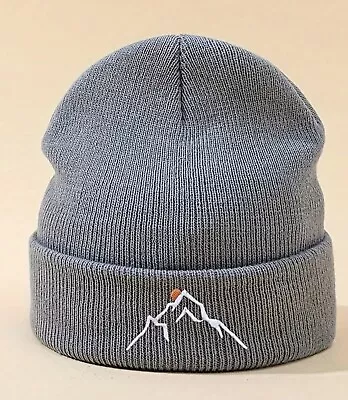 BEANIE Unisex Mountains Embroidery Winter Cold Men Women Nature  Beenie Hat Grey • £5.98