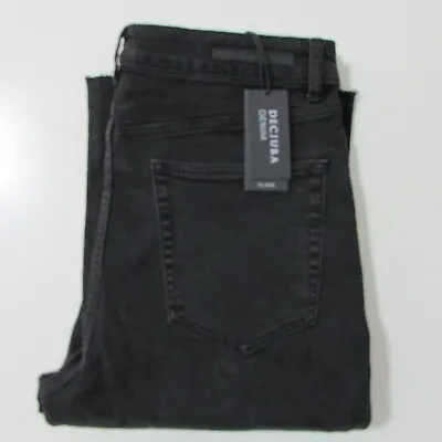 Decjuba Jeans Sz 14 L27 Black Georgie Mini Flare High Rise Denim Womens NEW • $24.95