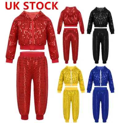 £14.90 • Buy UK Kids Jazz Street Dance Sequins Hooded Top Hip Hop Boys Girls Shiny Costume