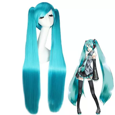 40  Vocaloid Hatsune Miku Anime Costume Cosplay Wigs W/2 Ponytails Straight Hair • $32.99