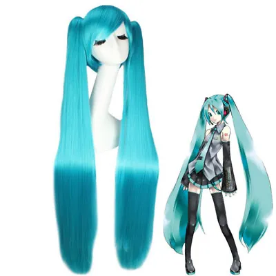 40  Vocaloid Hatsune Miku Costume Cosplay Wigs W/2 Ponytails Straight Hair USED • $28.99