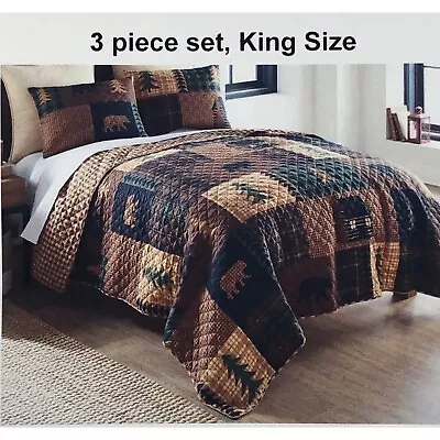 King Size Donna Sharp Brown Bear Cabin 3-PC Quilt Set • $84