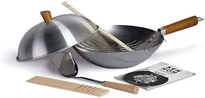 £46.15 • Buy Ken Hom KH331103 Carbon Steel Seasoning Wok Set | 31 Cm | Classic | Non-Inducti