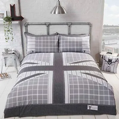£19.99 • Buy Union Jack Duvet Cover Grey Reversible Printed Quilt Cover Bedding Set 