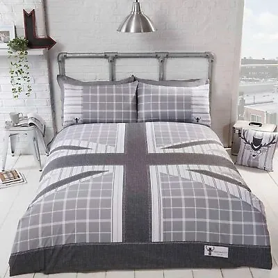 Union Jack Duvet Cover Grey Reversible Printed Quilt Cover Bedding Set  • £19.99