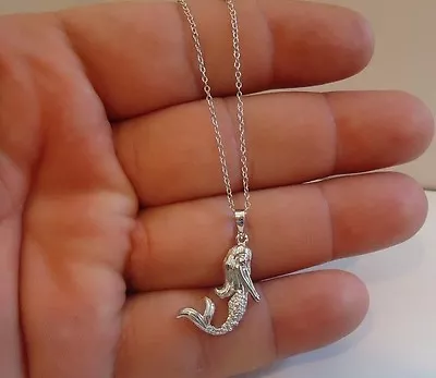 925 Sterling Silver Mermaid Pendant Necklace W/ .75 Ct Accents / New Design!!!! • $33.53