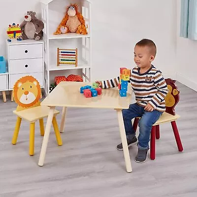 Wooden Jungle Table And 2 Chairs Set Engineered Natural Wood 53cm H W X 66cm • £109.99