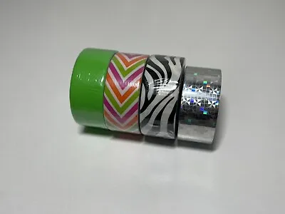 Lot Of 4 Duck Brand Duct Tape Mini .75  X 15' Green Pink Chevron Zebra Prism • $13.99