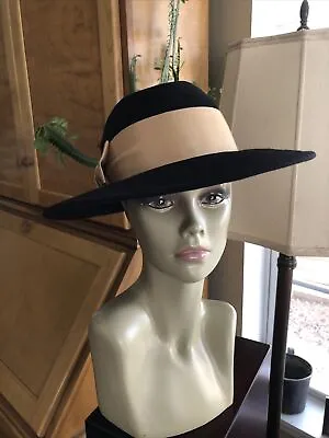 Betmar New York Vintage Black Fedora Felt Velvet Hat Satin Ribbon Feathers • $35