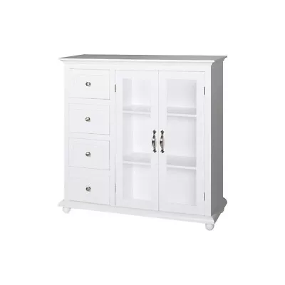 Sideboard Buffet Cabinet Coffee Bar Storage Cabinet With 4 Drawers & Glass Door • $143.99