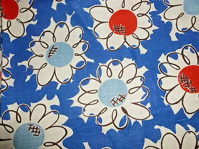 Vintage Mid Century Linen Cotton Fabric Mod Hippie Flower 34 X2 Yard Yd • $24.90