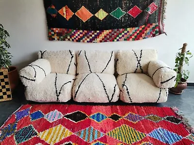 Moroccan Handmade Floor Couch - Unstuffed Wool White Sofa Covers + Pillow Cases • $746.30