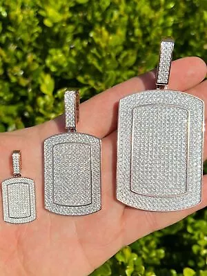 $35.62 • Buy 14k Rose Gold Plated Silver Dog Tag Hip Hop Pendant Necklace - Out Iced CZ Real