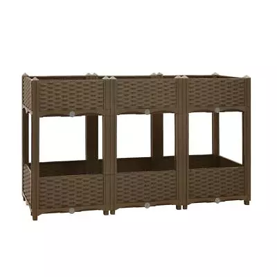 2 Tier Brown 6 Raised Flower Bed Rattan Effect Garden Edge Fence Planter Pot • £52.97